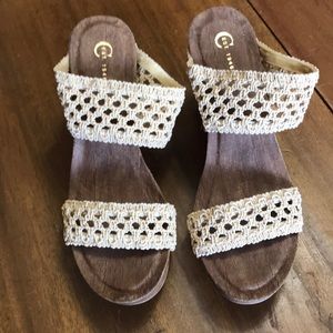 Cato Cream Macrame Wedge Shoes